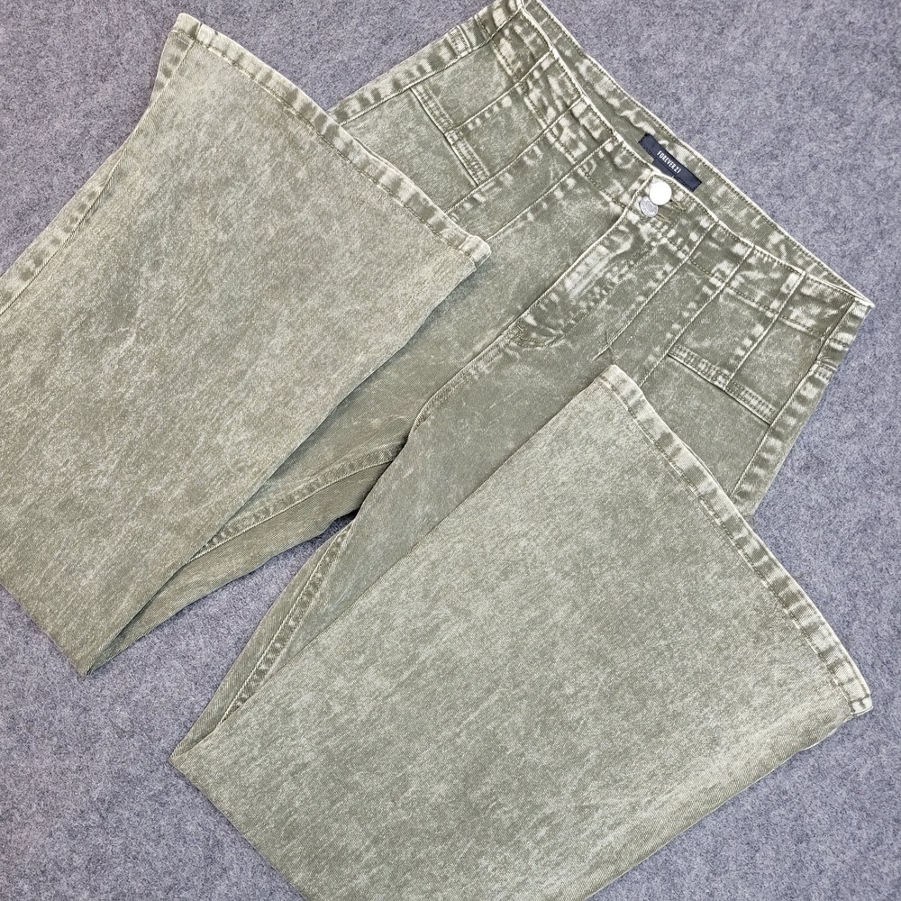 Forever 21 Jeans Womens 29 Olive Streetwear Acid Wash Flare Leg Boho Indie
